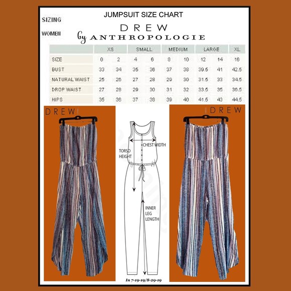 DREW by Anthropologie NEW EMERSON Striped Bandeau Side Slit Leg Jumpsuit M - Picture 12 of 12